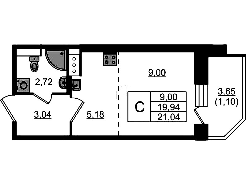 Квартира студия 21.04 м², 12/23 эт., ЖК «Живи! В Рыбацком»